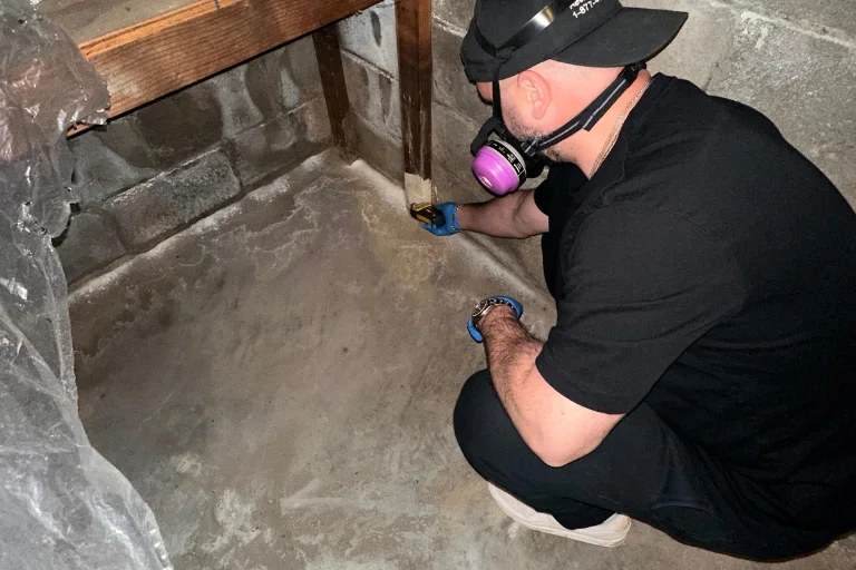 Crawl space inspection beneath a raised Pasadena foundation