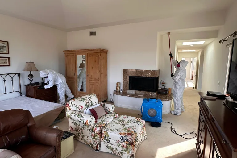 Documenting water-damaged rooms in a Beverly Hills residence