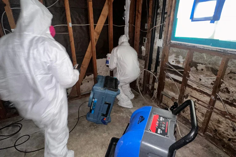 Air mover drying structural framing in a Pasadena property