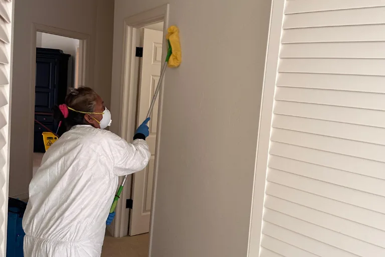 Technician assessing an older Santa Monica interior for moisture