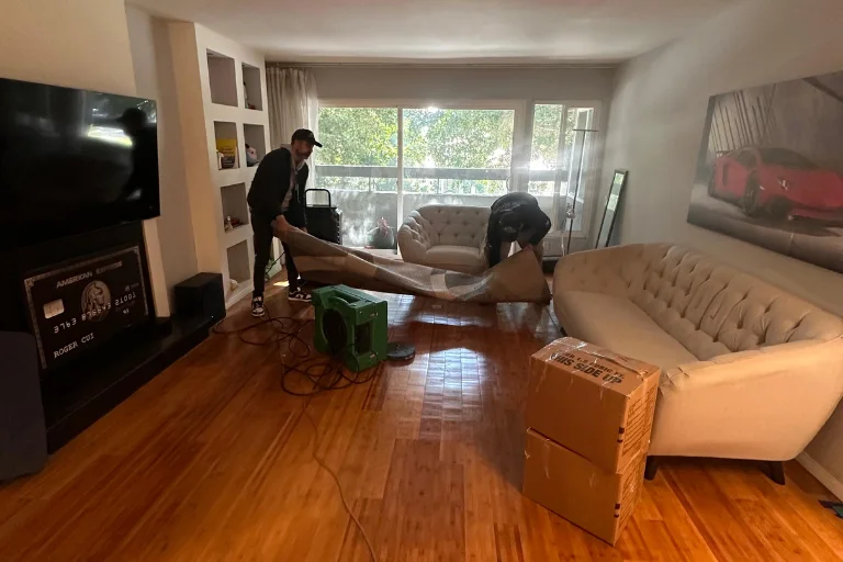 Water damage drying equipment in a Burbank living area