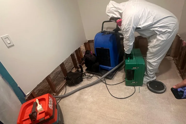 Water-damaged wall opened for drying in a Long Beach home