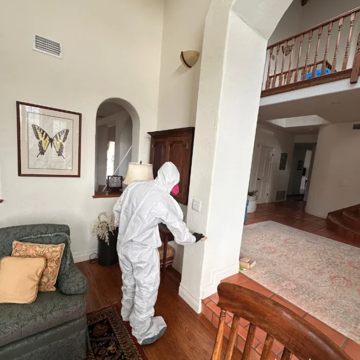 ASAP technician protecting interior finishes during water damage restoration in a Beverly Hills home